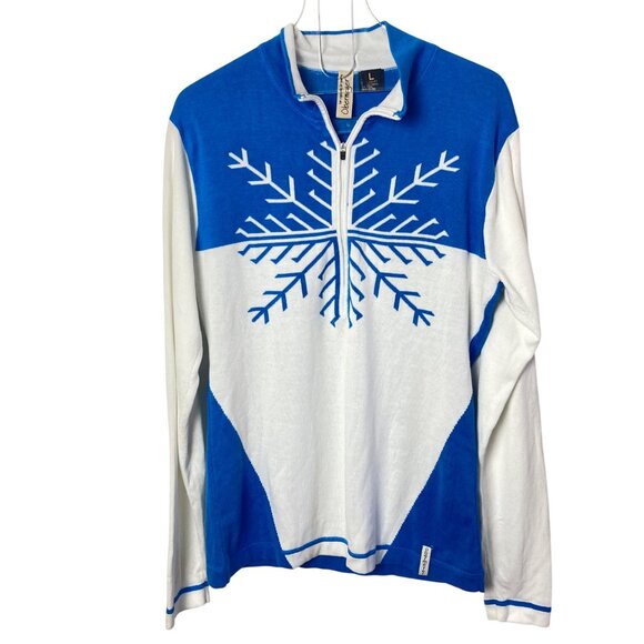 Obermeyer Snowflake 1/4 Zip Sweater Womens L Cotton Blend Ski Winter Layer - Picture 1 of 7